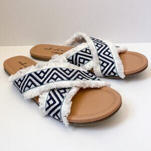 Walk With Me by Coldwater Creek Geometric Fringe Slide Sandals 9M